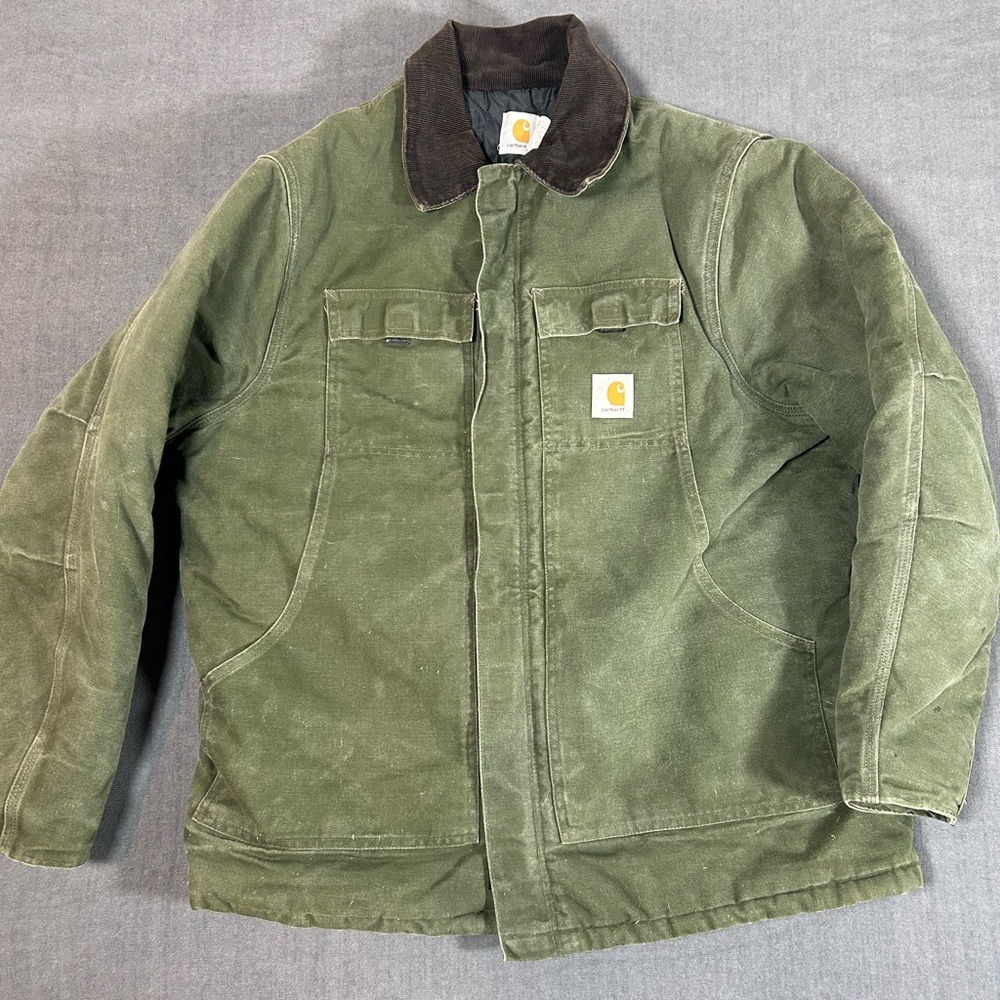 VTG Carhartt CQ184 Arctic Chore Coat Forest Green, Brown Corduroy Collar Size 48